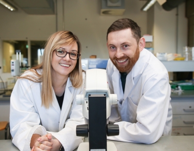Dr Jennifer Cookman and Associate Professor Eoin Hinchy pictured in a laboratory in the Faculty of Science and Engineering at UL
