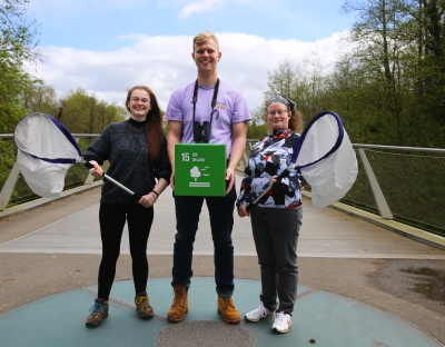BioBlitz participants Eabha Hughes, Michal Kowierec and Rachel Beck pictured on the Living Bridge at University of Limerick