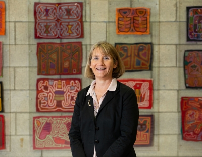 Professor Orla Muldoon pictured in front of an art installation