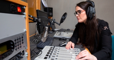 Media student working on radio