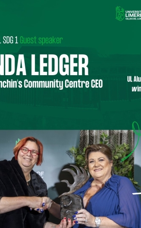 Promotional poster for the SDG 1 conversation series featuring Linda Ledger