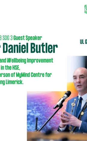 Promotional poster for the SDG 3 conversation series with Cllr Daniel Butler
