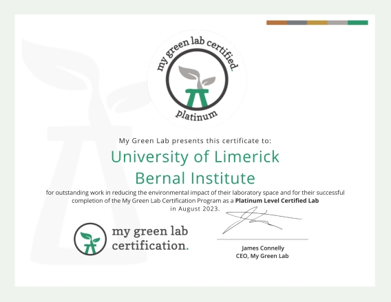 Platinum Certificate for green lab