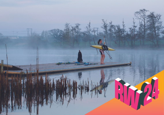 Research-Led Practice in Enhancing Sport and Human Performance Research Week poster featuring a boater about to go out on  a foggy river