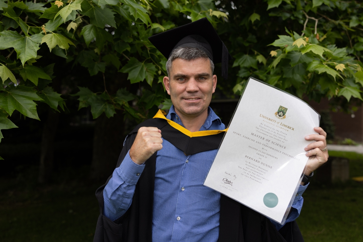 Former world boxing champion Bernard Dunne with his graduation certificate at University of Limerick