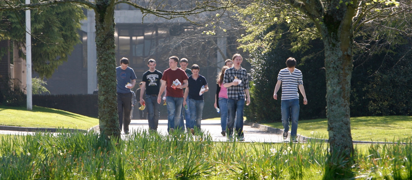 Students walking in sun