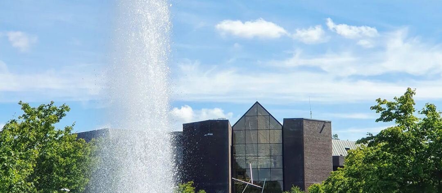 University of Limerick view of concert Hall and fountain