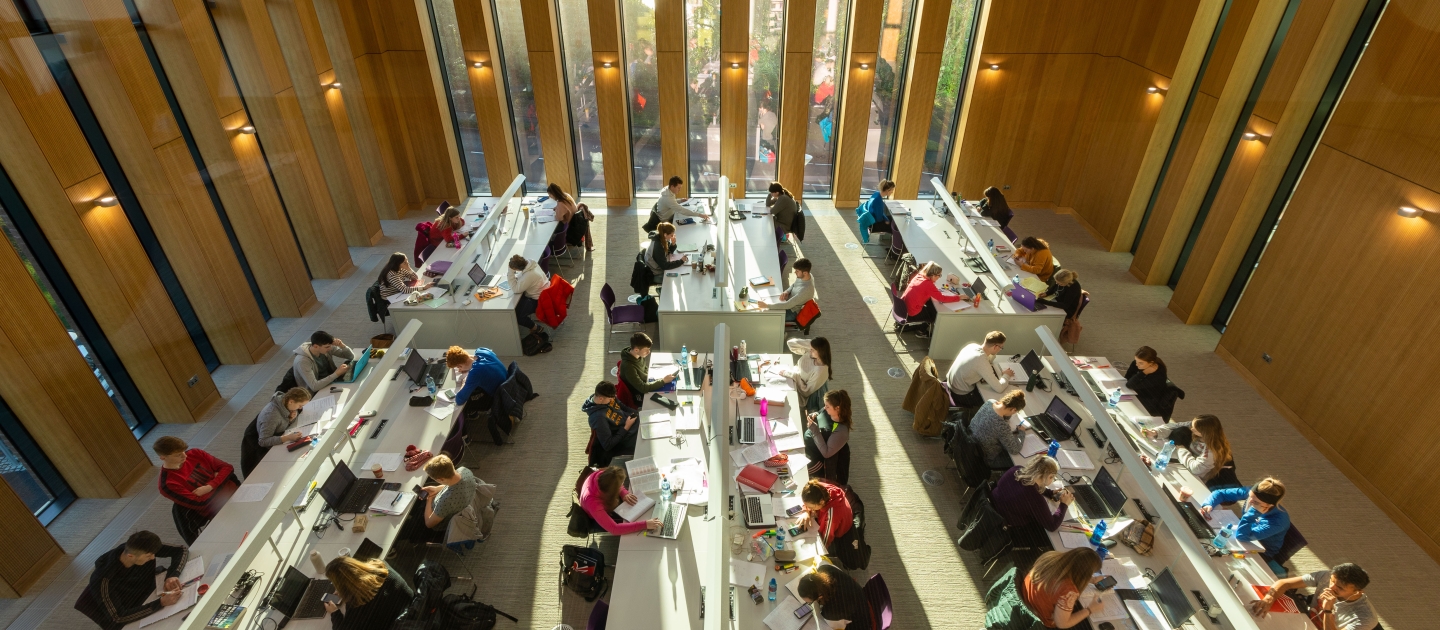 Image of students studying in grand reading room in UL Library