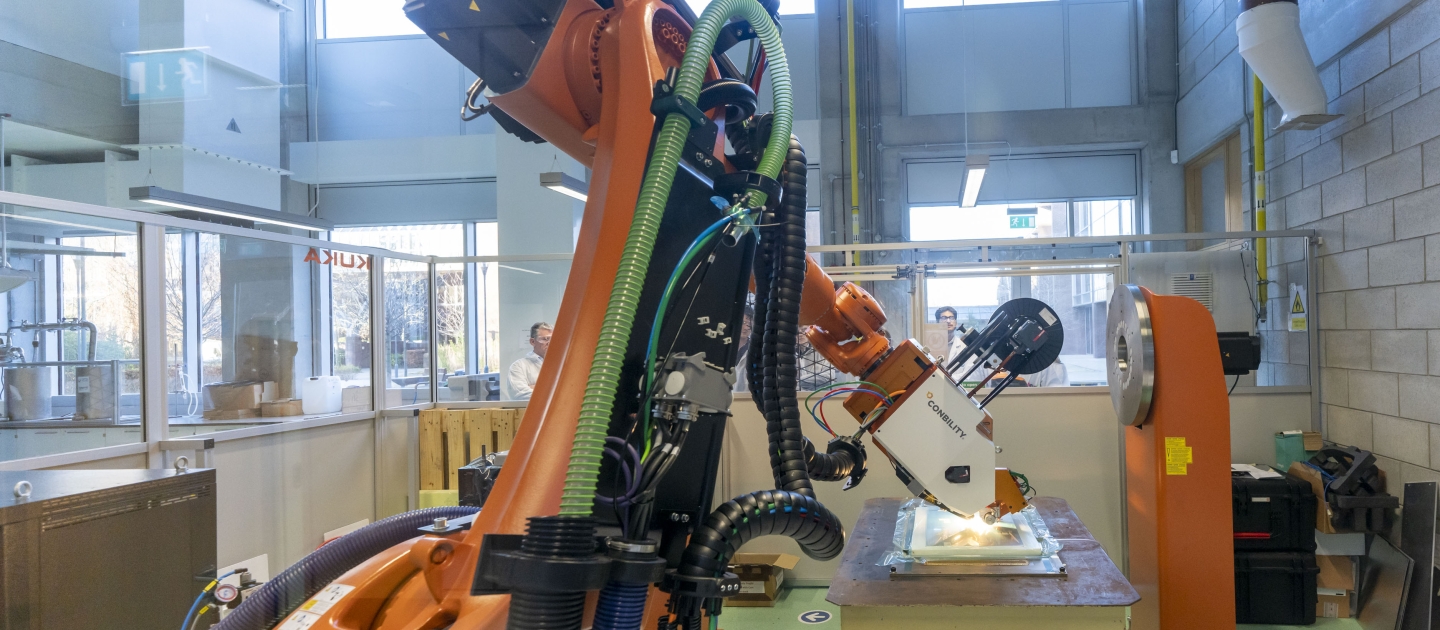 A robot machine operating in a lab