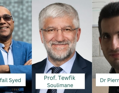 Pictured from left to right: Prof. Tofail Syed, Prof. Tewfik Soulimane and Dr. Pierre-André Cazade