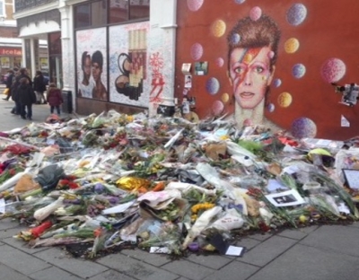 Image shows shrine/mural to David Bowie in Limerick City