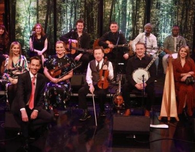 Musicians on the late late Show with presenter Ryan Tubridy and their instruments
