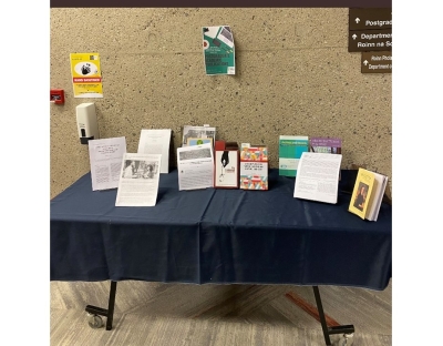 books displayed on a table at event