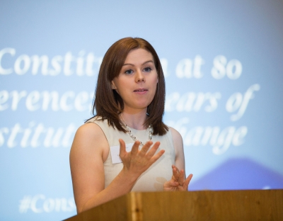 A file image of UL law lecturer Laura Cahillane giving a talk