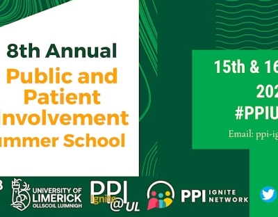 8th Annual Public and Patient Involvement Summer School 15th & 16th June 2023 Funder logos at the bottom of poster.