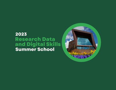 Image of library with text 2023 Research Data and digital skills summer school