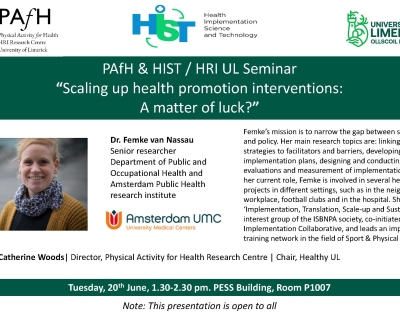 PAfH & HIST / HRI UL Seminar “ Scaling up health promotion interventions: A matter of luck?