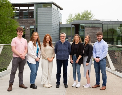 The University of Limerick students pictured with series producer Áine Hensey, a broadcaster with RTÉ RnaG, on the Living Bridge