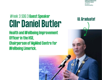 Promotional poster for the SDG 3 conversation series with Cllr Daniel Butler