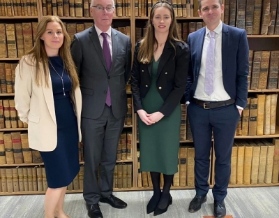 Dr Laura Cahillane, Prof Paul McCutcheon, Dr Saoirse Enright, and Dr Tom Hickey of DCU in the School of Law after Dr Enrights thesis defense