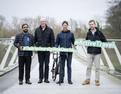 The Active Travel team pictured on the Living Bridge in UL