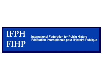 IFPH International Federation for Public History in French and English on blue background