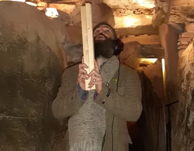 Dr Eoin Callery in the neolithic chambers of the Boyne Valley.