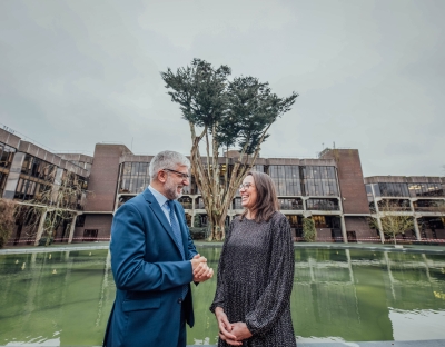 Professor Tewfik Soulimane and Dr Mairead Moriarty on campus