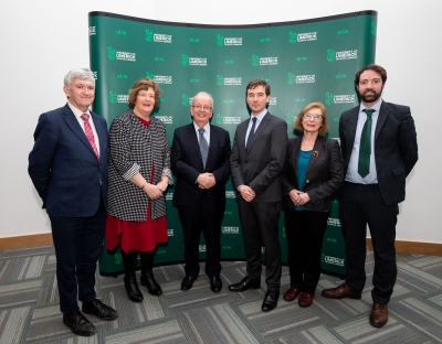 Des Fitzgerald pictured with group of politicians who took part in the UL Election Debate