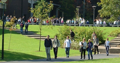 Students walking around UL