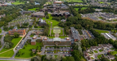 Image shows aerial view of UL campus area 