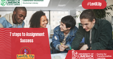 Poster for the 7 Steps to Assignment Success workshop provided by the Library as part of the LevUL Up programme.