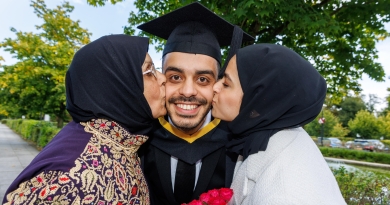 Saleem with his mum and his fiancé pictured after his graduation at UL