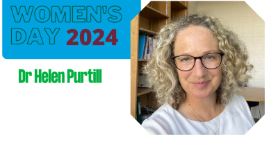Dr Helen Purtil decorative image with HRI logo and International Womens Day 2024 banner