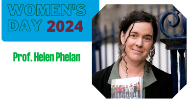 Prof Helen Phelan decorative image with HRI logo and International Womens Day 2024 banner 