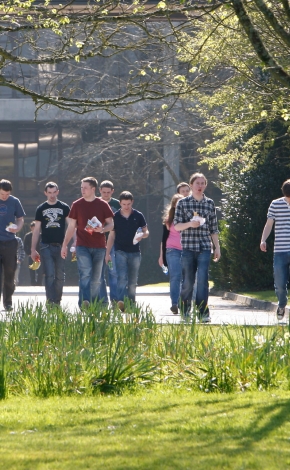 Students walking in sun