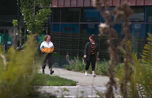 Students outside Library Building