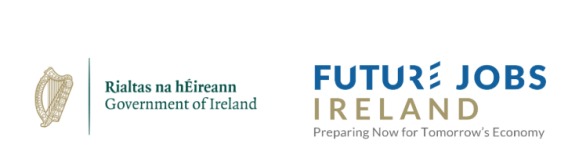 Future Jobs Ireland Logo and Irish Government Logo with harp