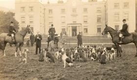 Image from Armstrong College which includes horses, hounds, house