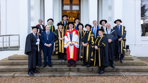 John Kiely honorary doctorate ceremony, governing authority on steps of plassey house