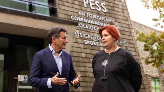 Lord Seb Coe with Prof kerstin mey, UL President at launch of human performance sports centre, PESS building, ul campus