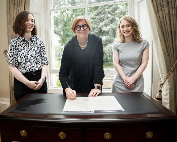 President Kerstin Mey signing the Anti-Racism Principles with Dr Jennie Rothwell and Laura Austin of the HEA here in UL. 
