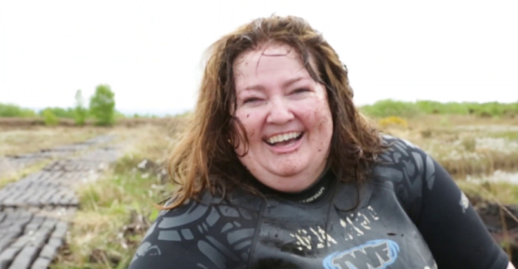 Julia Galvin laughing in a bog