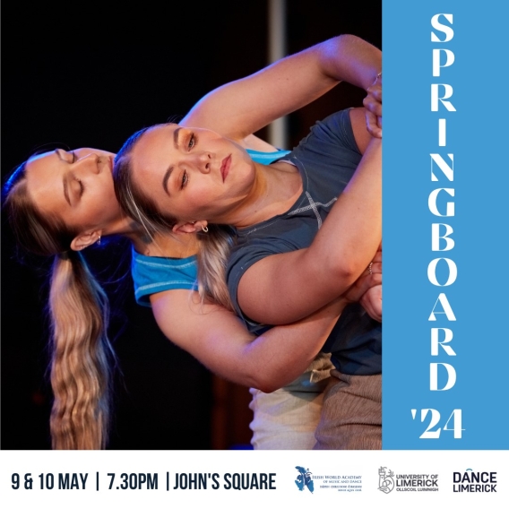 Poster for springboard 2024, with picture of 2 contemporary dancers