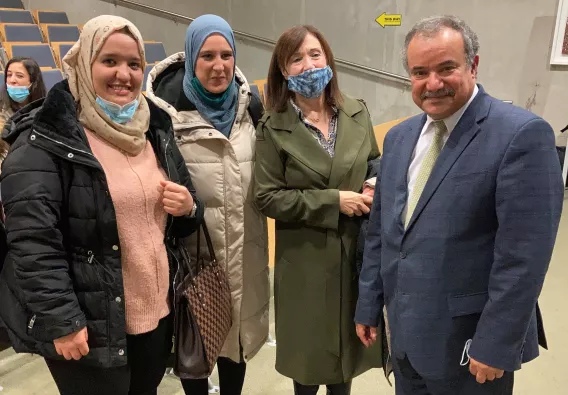 His Excellency the Ambassador of the Democratic Republic of Algeria with Prof Angela Farrell, Assistant Dean International, Faculty of Arts, Humanities and Social Sciences and ISPhD students Naima Mannaa and Sabah Bousnobra
