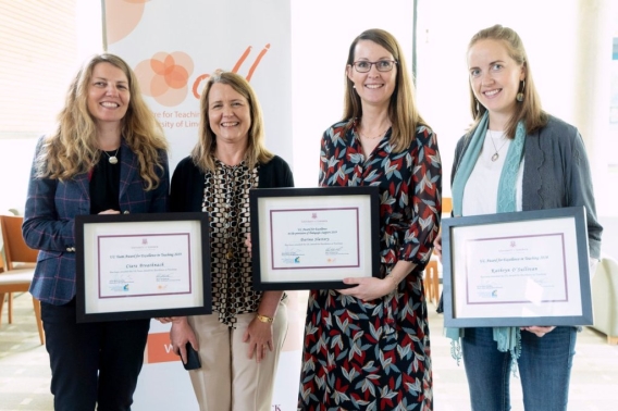 Pictured at the  UL Excellence in Teaching Awards presentations  are (L-R) Dr Ciara Breathnach, Prof, Helen Kelly Holmes, Dr Darina Slattery and Dr Kathryn O'Sullivan