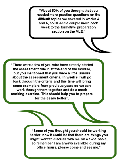 Image containing three quotes from teachers after students feedback, full text in document attached