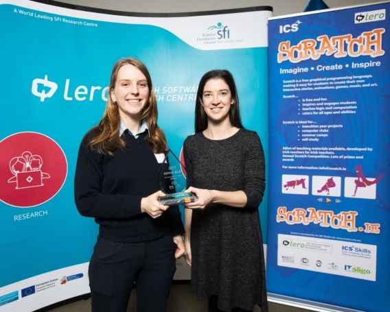 Dr Norah Patten, Irish aeronautical engineer and a high-profile STEM advocate, and speaker at the 2018 Scratch finals, pictured with one of the prizewinners.