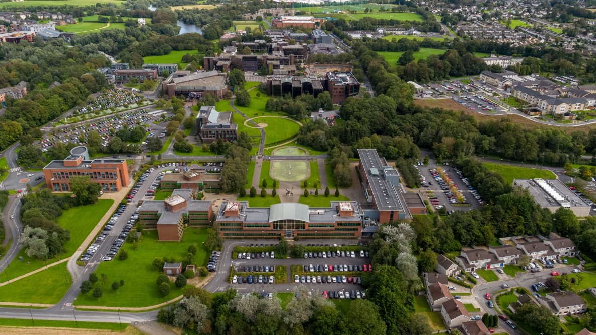 Image shows aerial view of UL campus area 