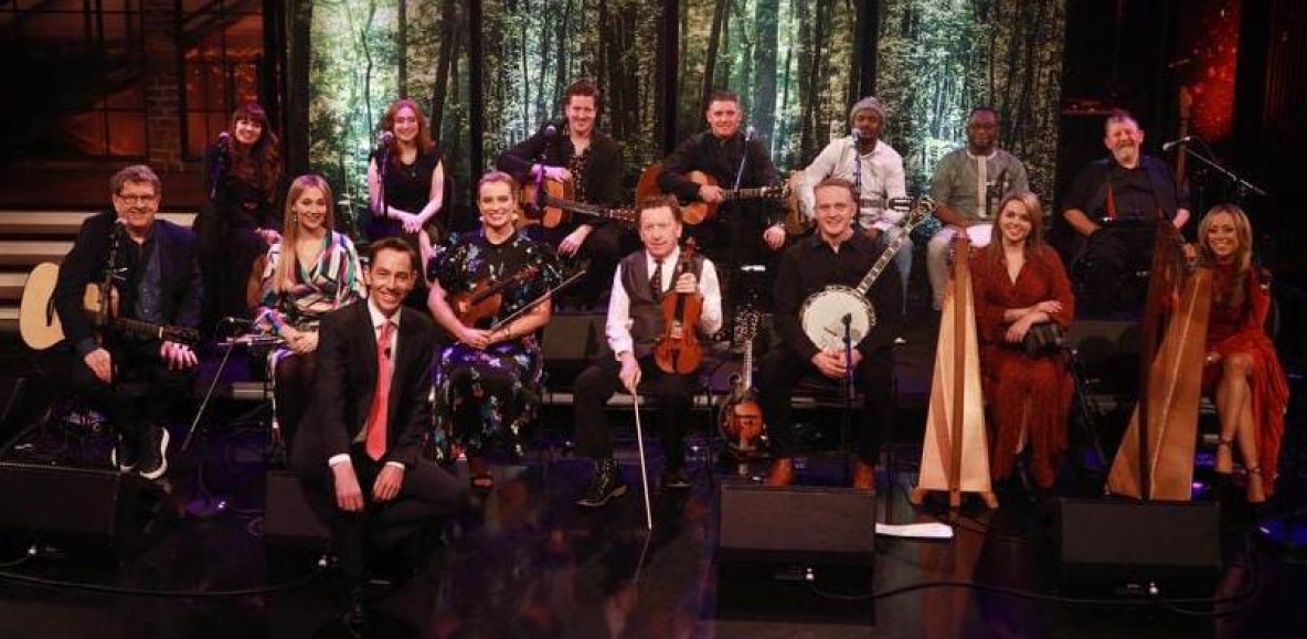 Musicians on the late late Show with presenter Ryan Tubridy and their instruments